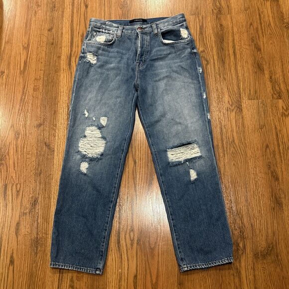 J Brand Jeans Ivy Womens 26 High Rise Bleach Wrecked Faded Cropped Button Fly - Picture 1 of 15